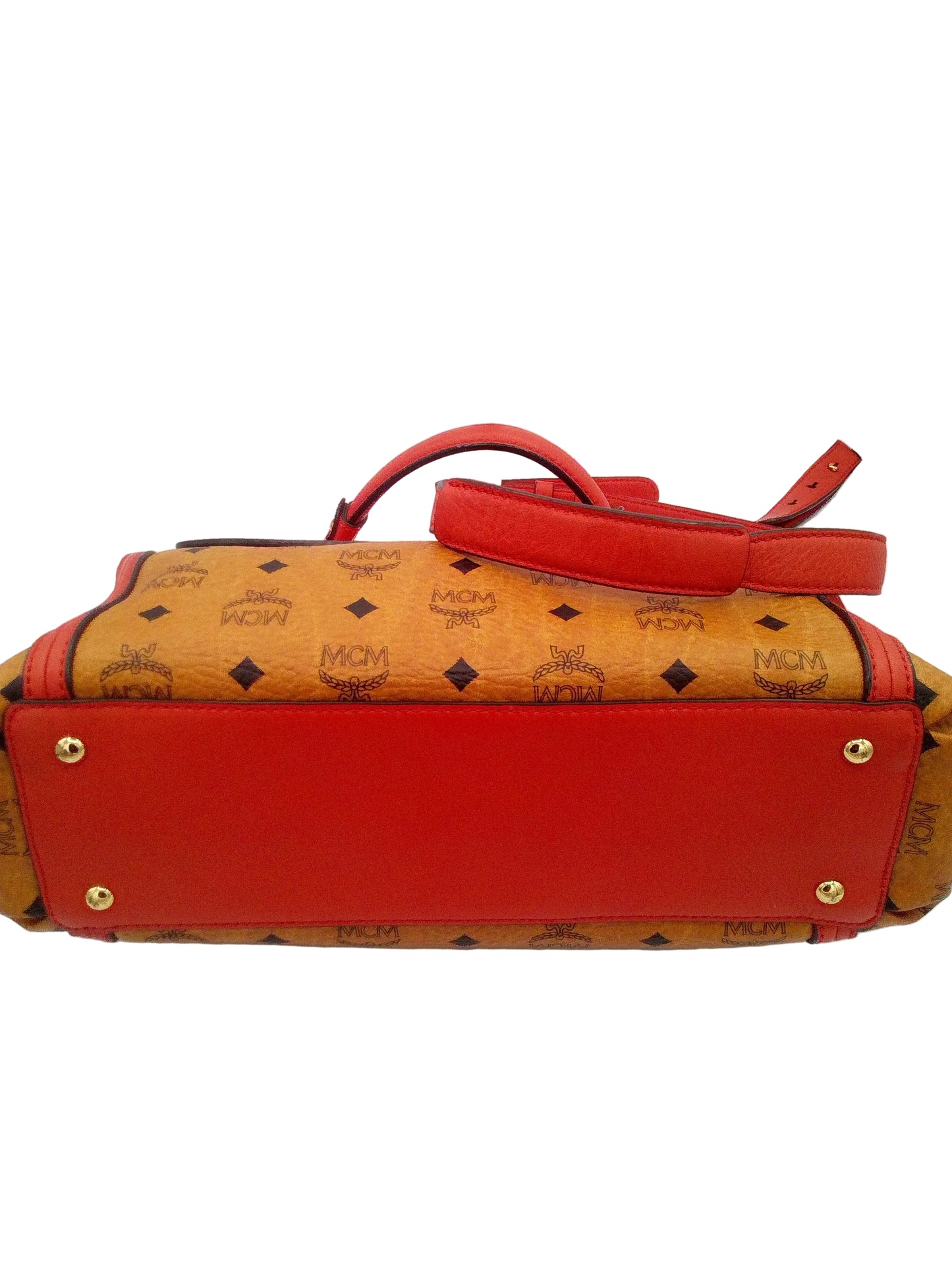 MCM Leather Visetos Two Way Bag- Cognac