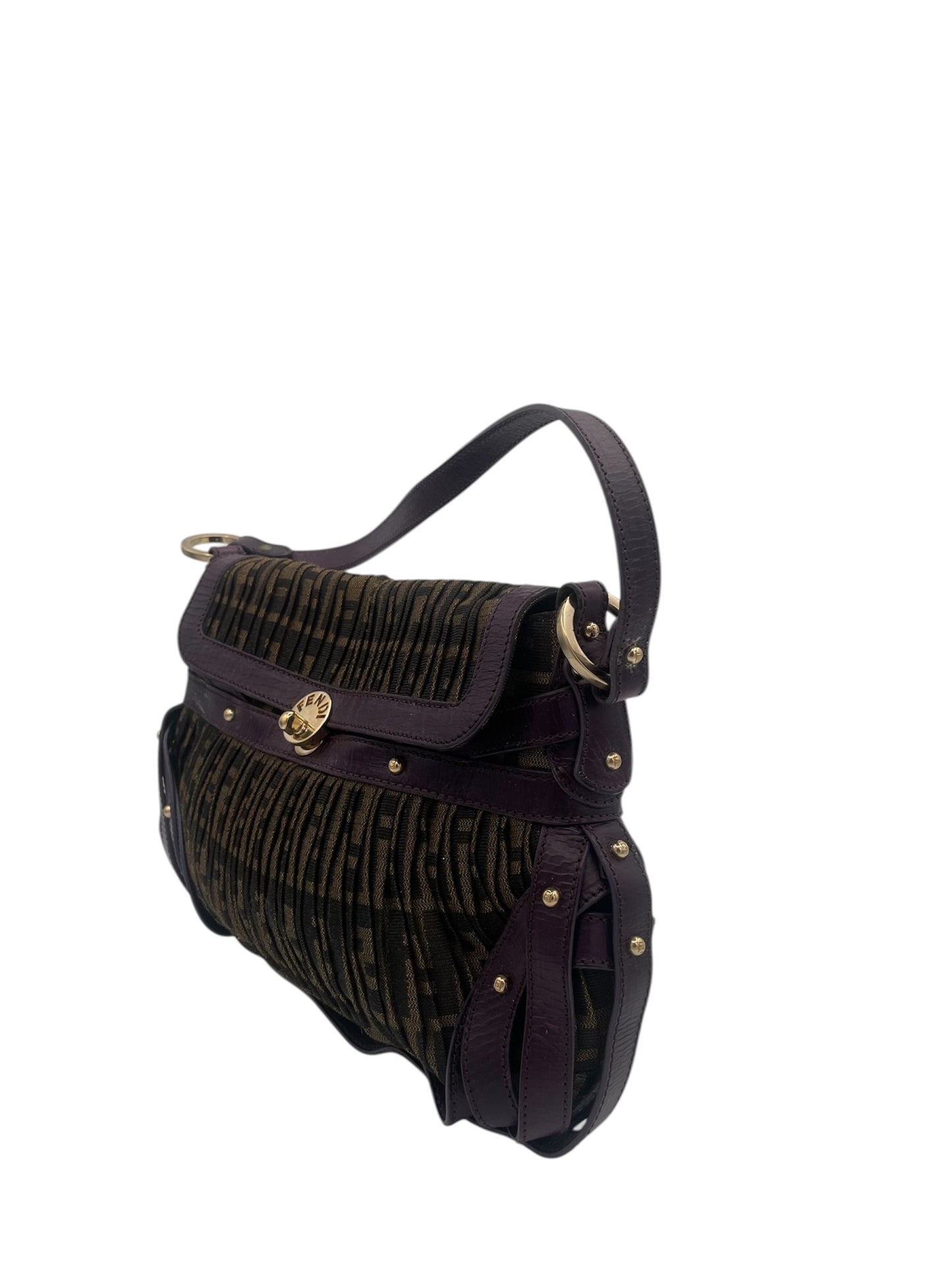 Fendi Zucca Pleated Chef Bag w/ Purple Leather Trim