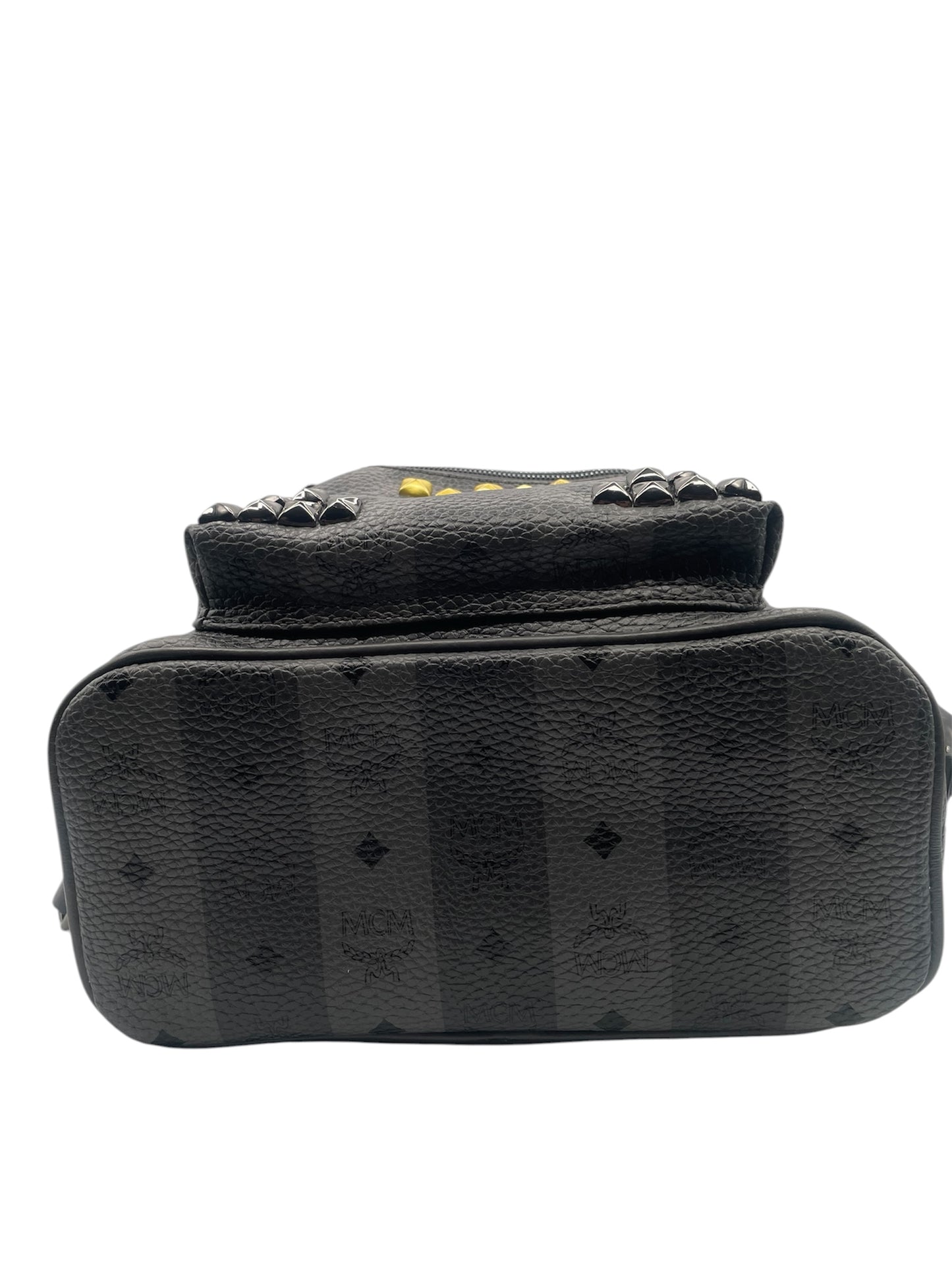 MCM Stark Studded Backpack Visetos w/Gold & Gunmetal Studs- Grey