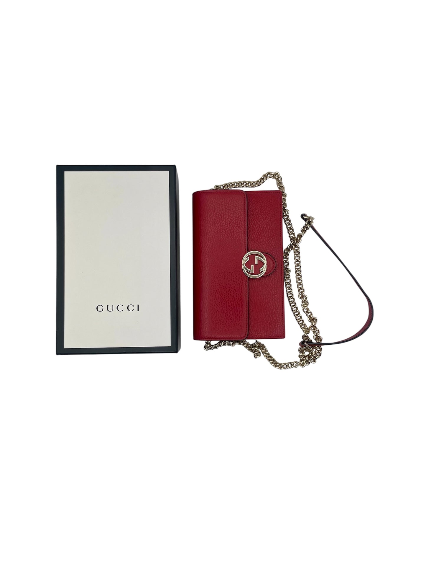 Gucci Soho Leather Chain Crossbody- Red Pebbled Leather w/Gold Hardware