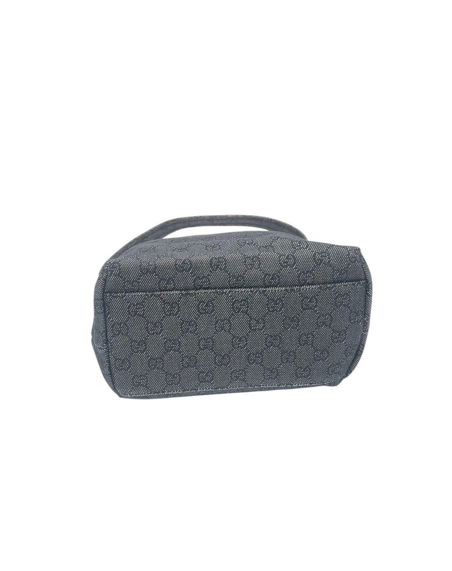 Gucci GG Canvas Shoulder Bag Leather Trim Front Zip Pocket- Dark Grey