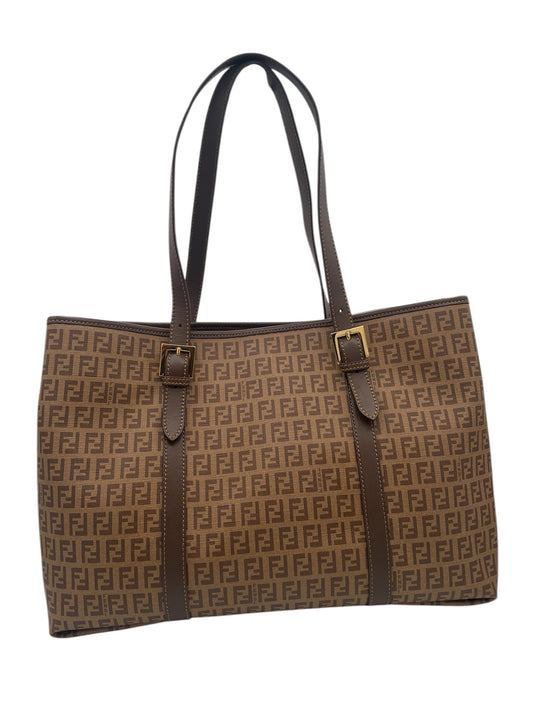Fendi Zucca FF Canvas Tote w/ Brown Leather Trim