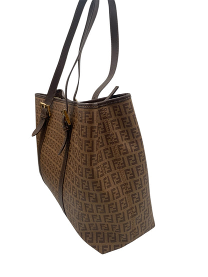 Fendi Zucca FF Canvas Tote w/ Brown Leather Trim
