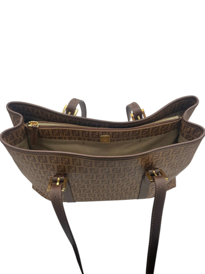 Fendi Zucca FF Canvas Tote w/ Brown Leather Trim