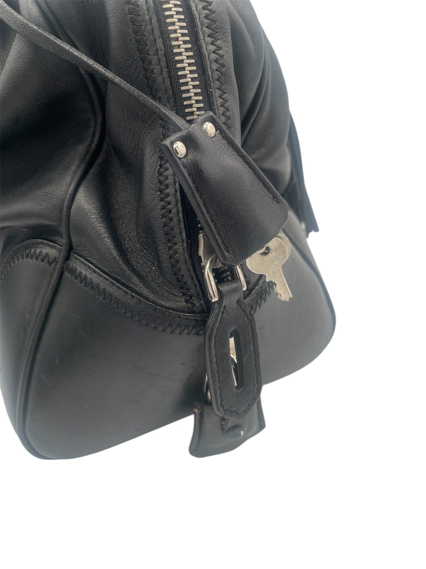 Prada Vitello Daino Leather Tote w/ Silver Hardware- Black