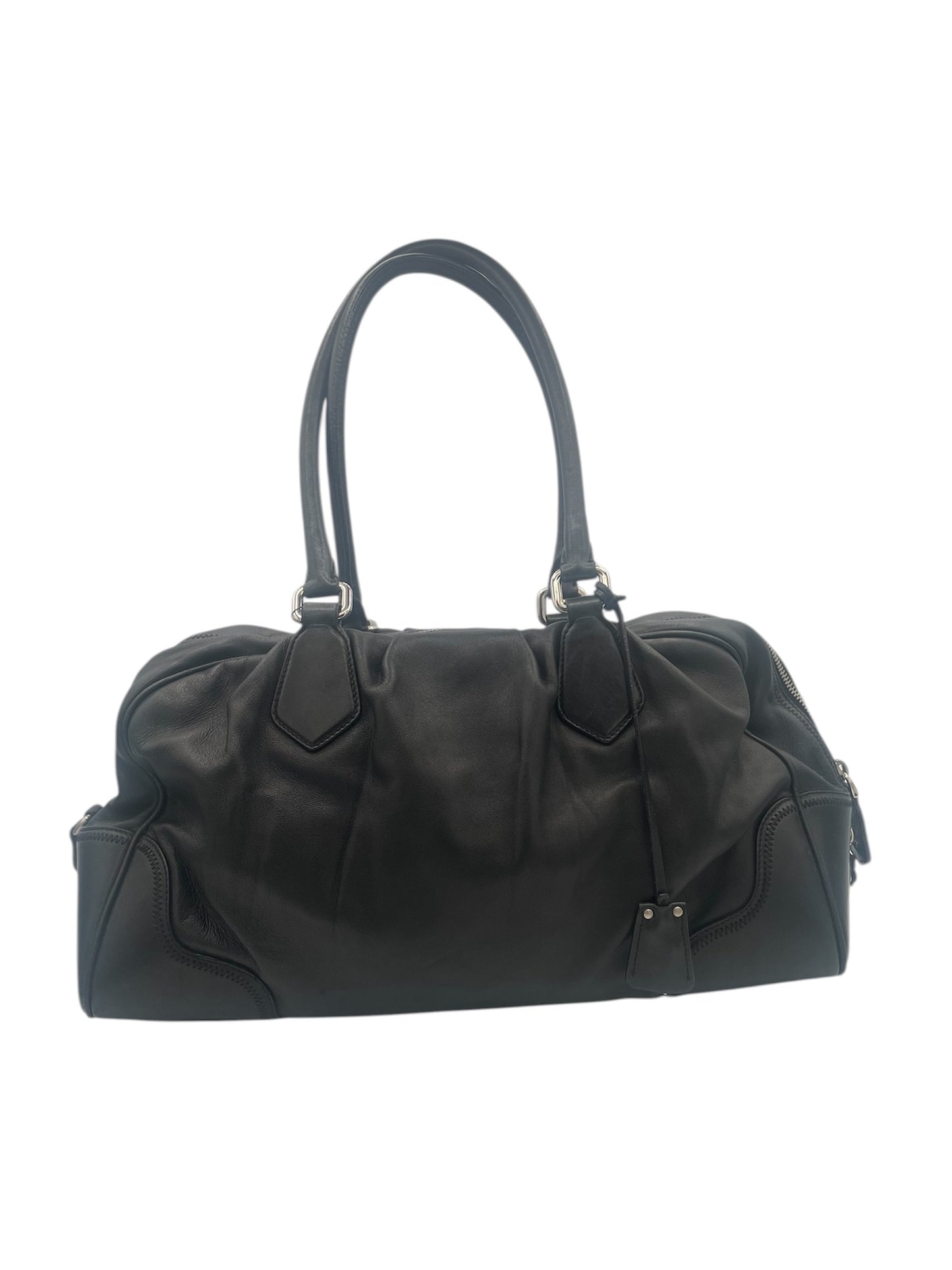 Prada Vitello Daino Leather Tote w/ Silver Hardware- Black