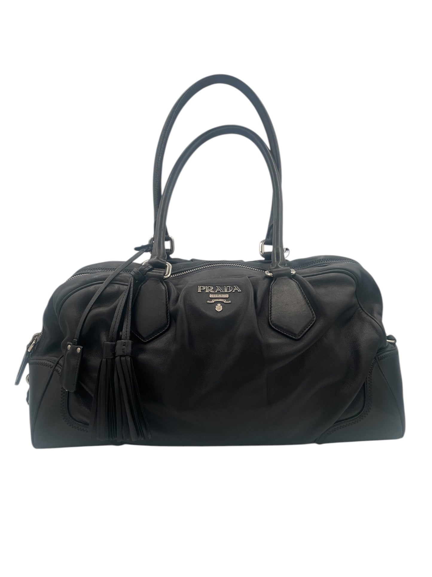 Prada Vitello Daino Leather Tote w/ Silver Hardware- Black