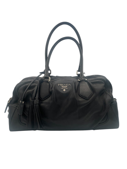 Prada Vitello Daino Leather Tote w/ Silver Hardware- Black