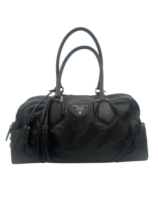 Prada Vitello Daino Leather Tote w/ Silver Hardware- Black