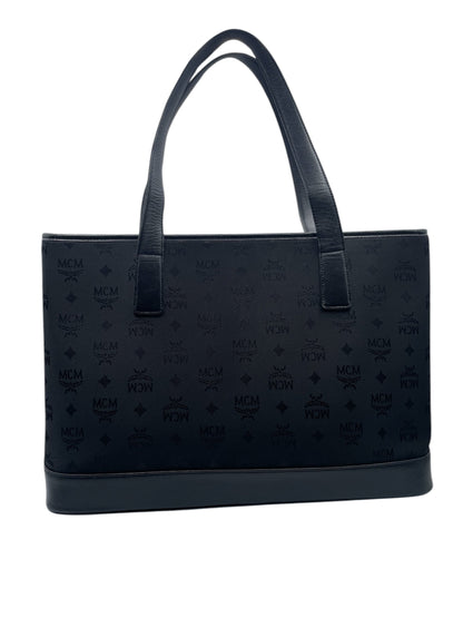 MCM Visetos Tote Bag – Luxury Designer Tote with Gold Logo Plate- Black