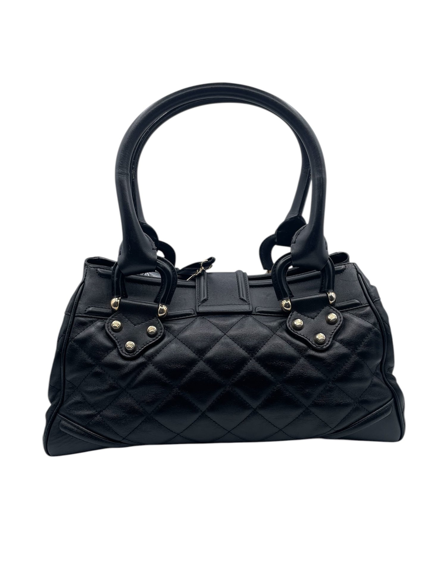 Burberry Quilted Leather Handbag – Gold Hardware & Signature Horse‑and‑Rider Emblem - Black