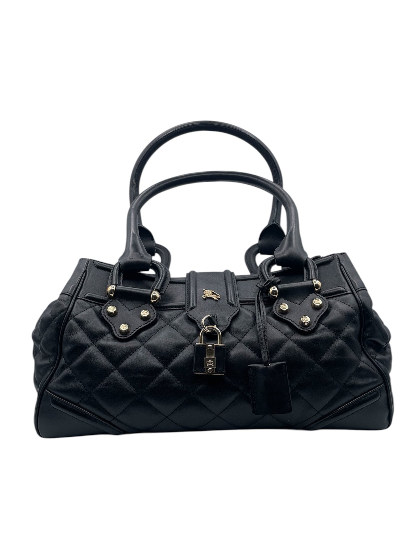 Burberry Quilted Leather Handbag – Gold Hardware & Signature Horse‑and‑Rider Emblem - Black