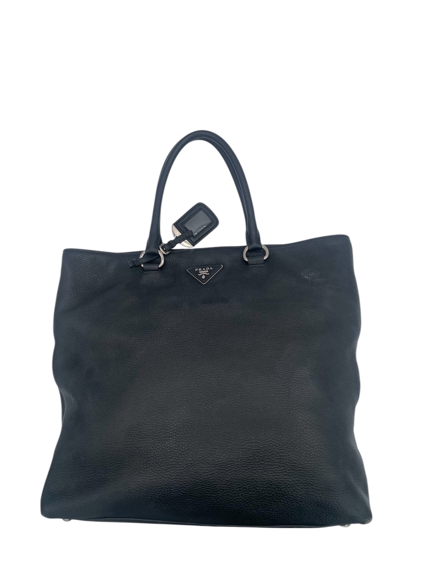 Prada Vitello Daino Large Leather Tote w/ Silver Hardware- Black