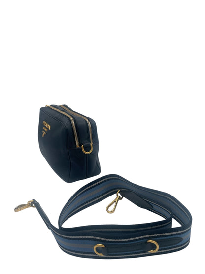 Prada Vitello Move Leather Camera Bag w/ Detachable Strap & Gold Hardware- Navy