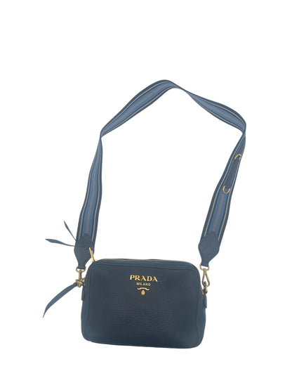 Prada Vitello Move Leather Camera Bag w/ Detachable Strap & Gold Hardware- Navy