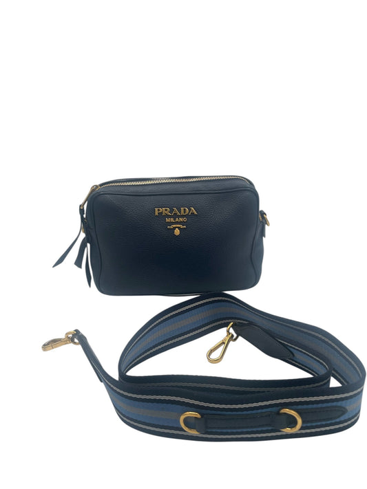 Prada Vitello Move Leather Camera Bag w/ Detachable Strap & Gold Hardware- Navy