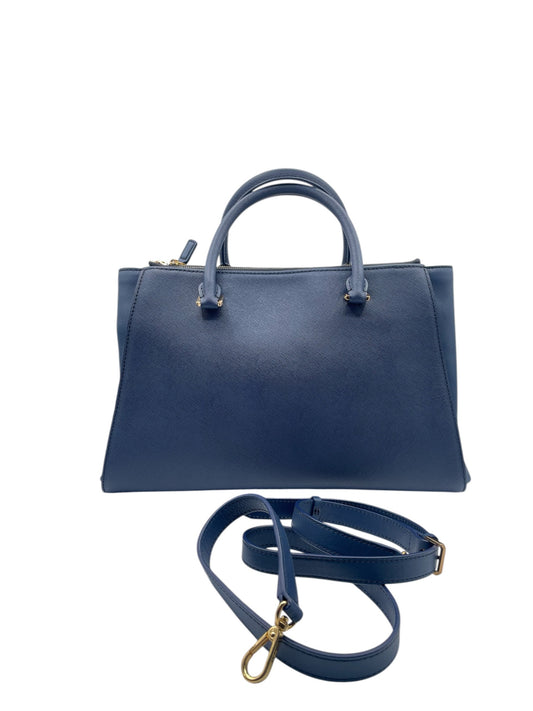 MCM Leather Satchel – Structured Designer Handbag with Gold Hardware - Navy Blue