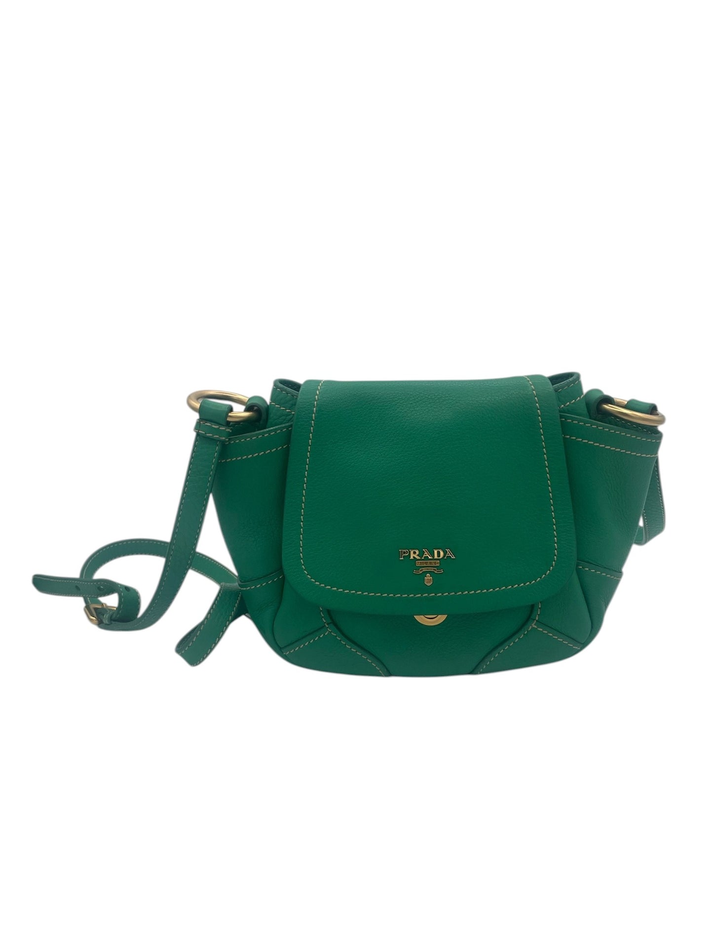 Prada Saffiano Leather Flap Crossbody w/Gold Hardware- Green