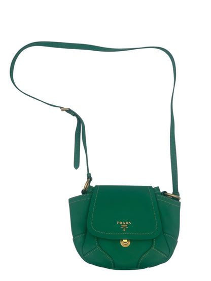 Prada Saffiano Leather Flap Crossbody w/Gold Hardware- Green