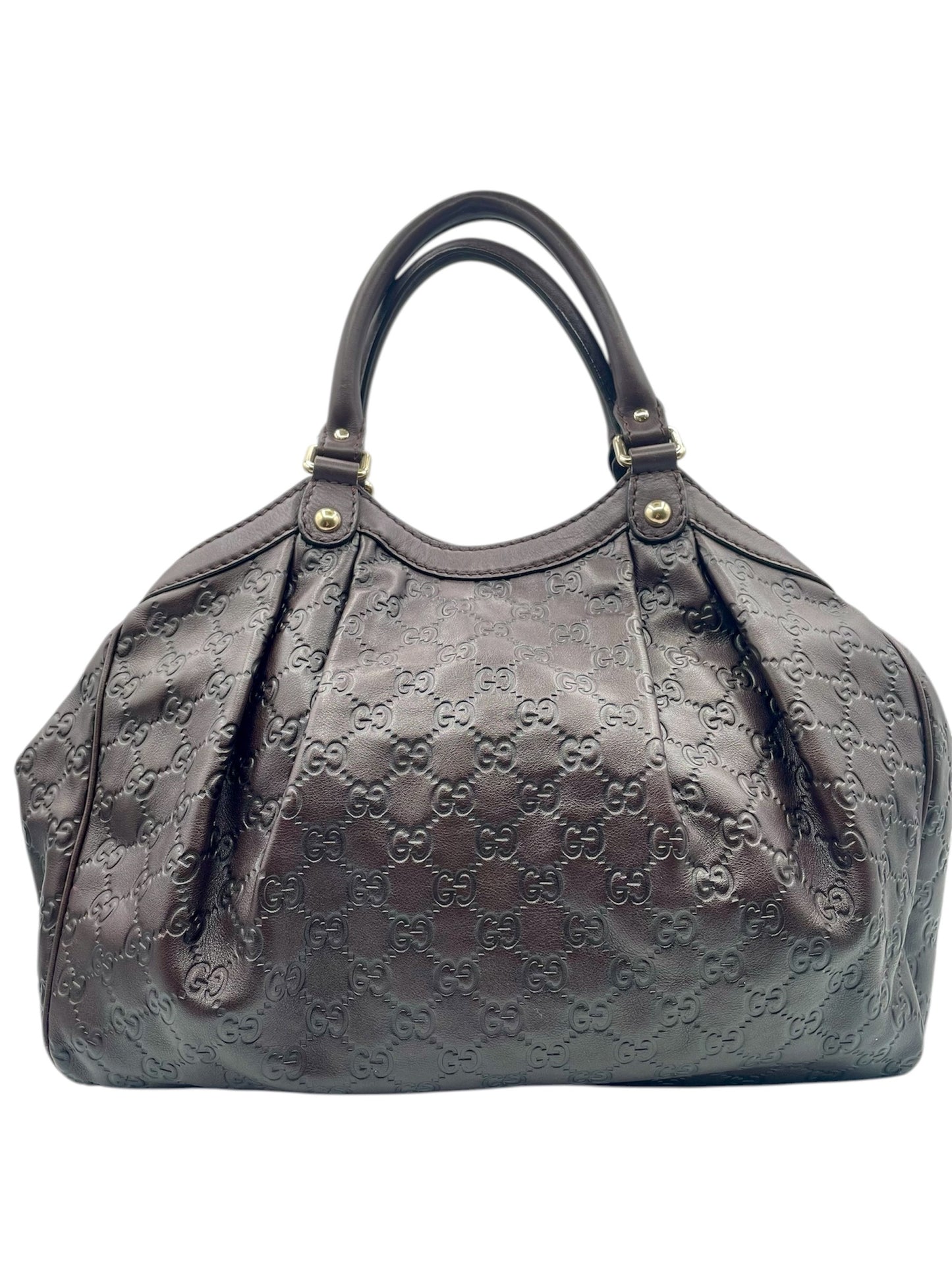 Gucci Guccissima Leather Tote – Gold Hardware & Signature Charm - Dark Brown