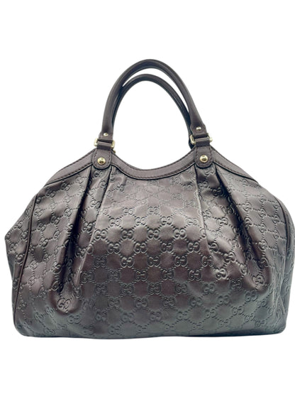 Gucci Guccissima Leather Tote – Gold Hardware & Signature Charm - Dark Brown