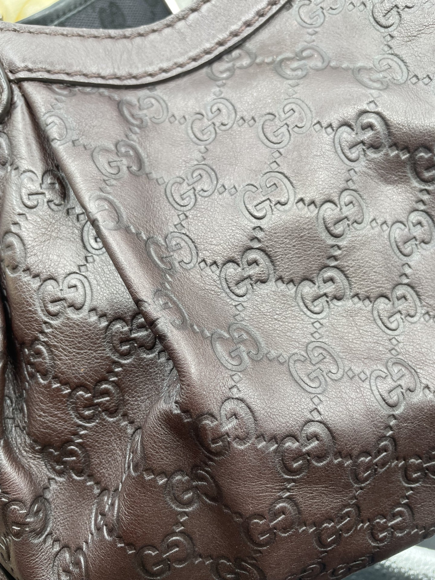 Gucci Guccissima Leather Tote – Gold Hardware & Signature Charm - Dark Brown