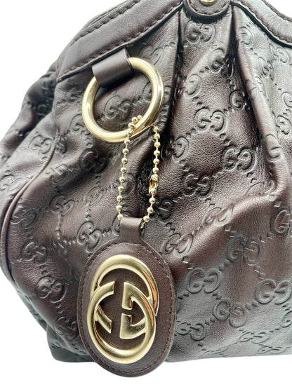 Gucci Guccissima Leather Tote – Gold Hardware & Signature Charm - Dark Brown
