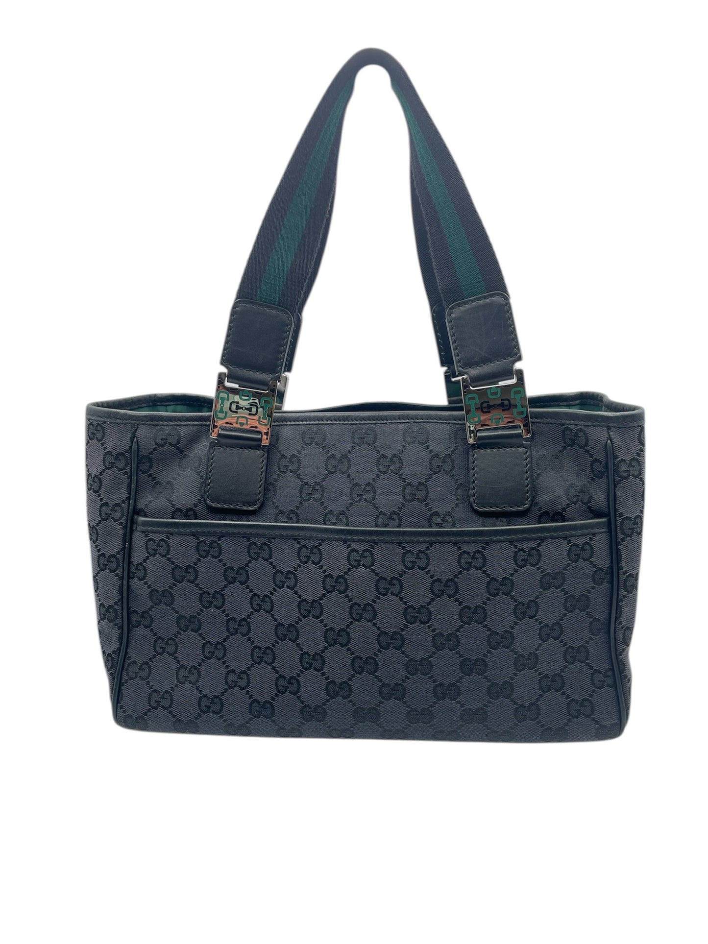 Gucci GG Canvas Tote with Web Stripe Handles – Dark Monogram & Structured Shape