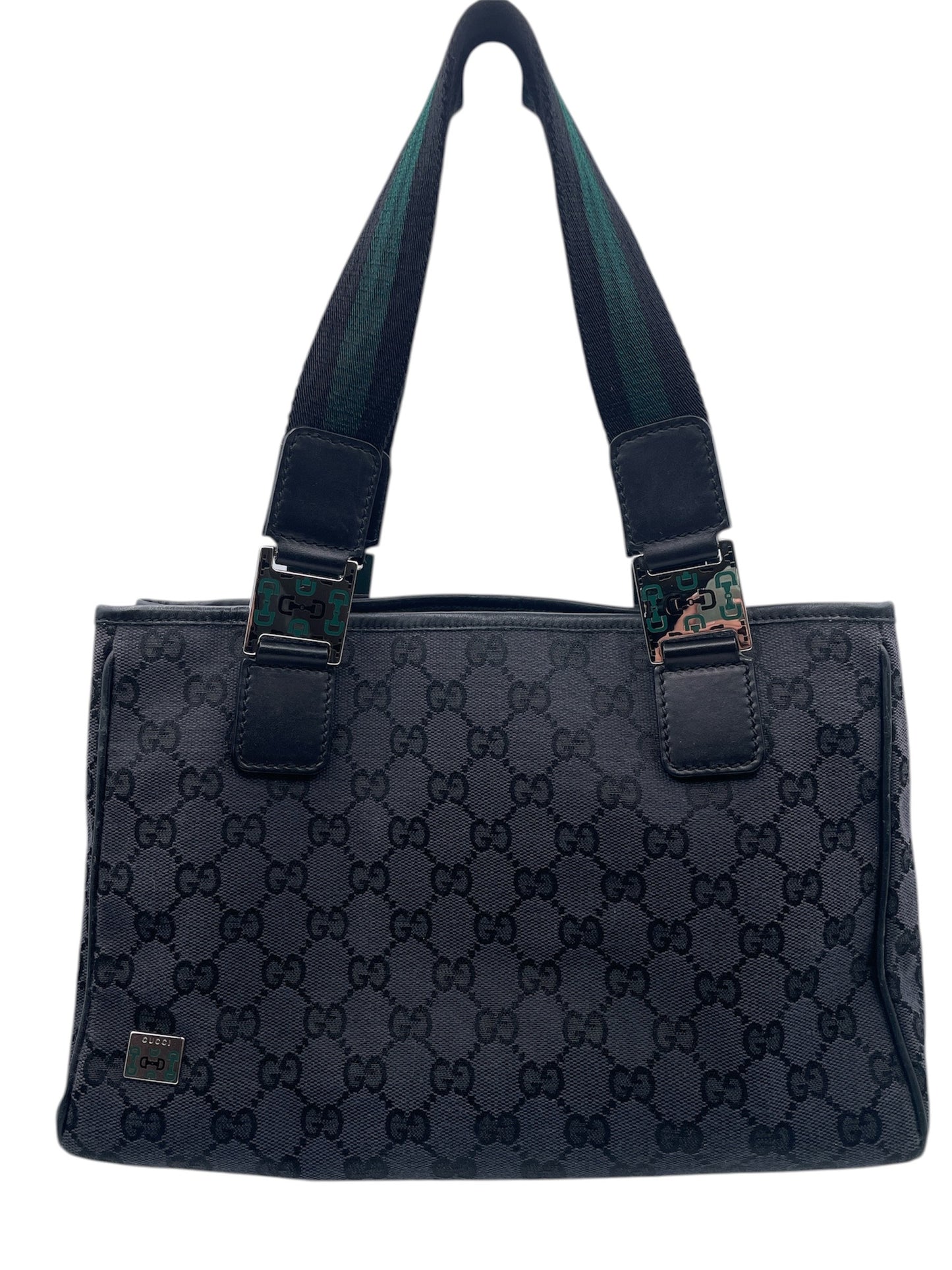 Gucci GG Canvas Tote with Web Stripe Handles – Dark Monogram & Structured Shape