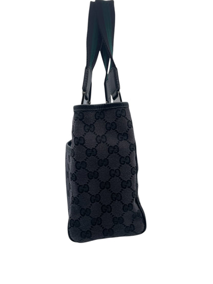 Gucci GG Canvas Tote with Web Stripe Handles – Dark Monogram & Structured Shape