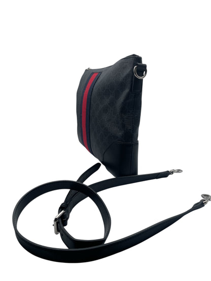 Gucci GG Supreme Crossbody Bag – Red & Navy Stripe, Black Leather Trim