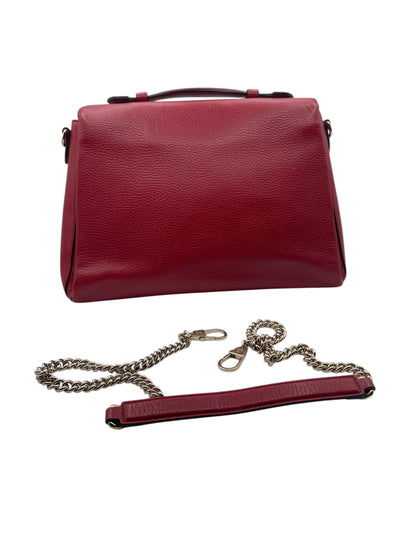 Gucci Pebbled Leather Shoulder Bag – Gold GG Clasp & Chain Strap - Red