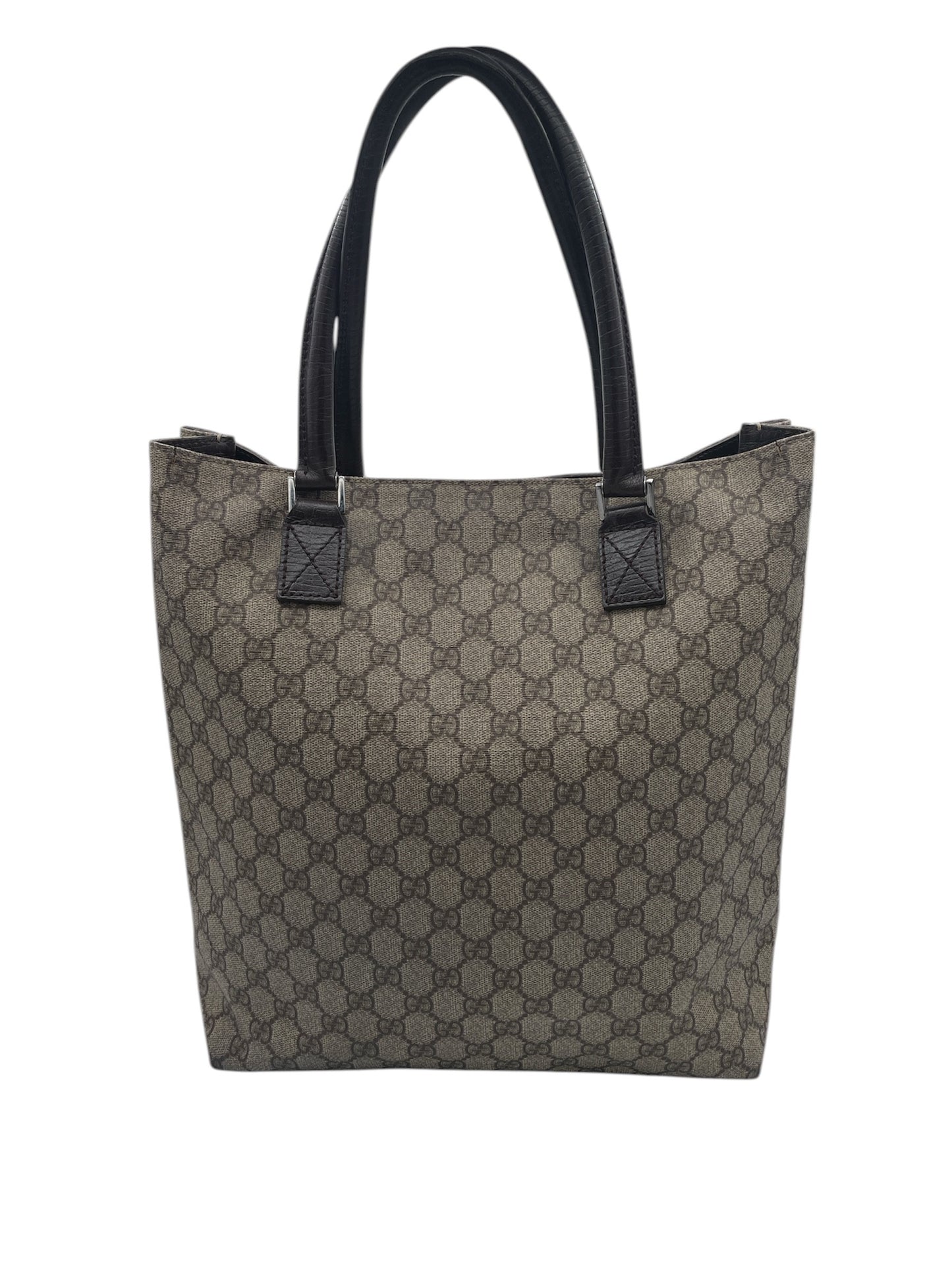 Gucci GG Canvas Tote w/ Black Leather Handles – Classic Beige Monogram