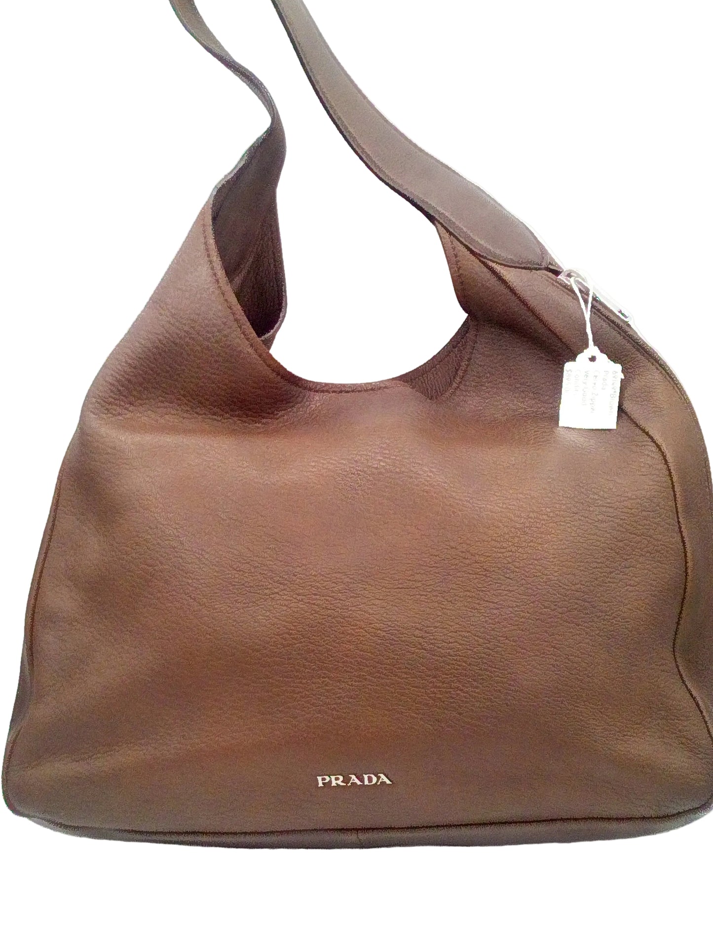 Prada Cervo Zipper HandBag- Brown