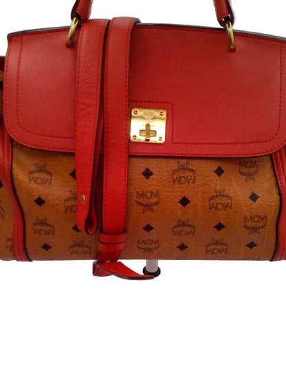 MCM Leather Visetos Two Way Bag- Cognac