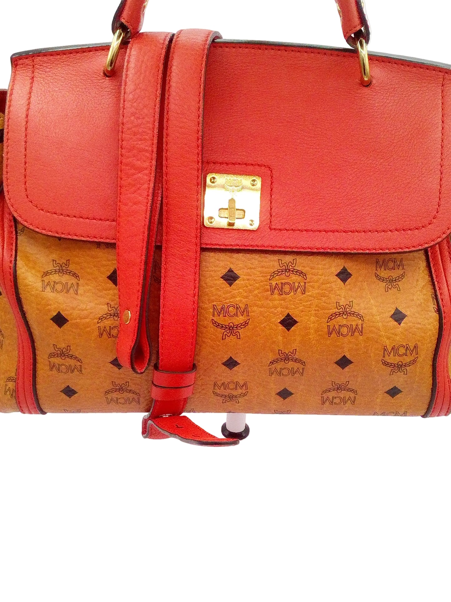 MCM Leather Visetos Two Way Bag- Cognac