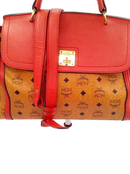 MCM Leather Visetos Two Way Bag- Cognac