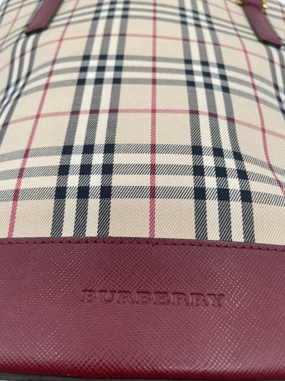 Burberry Classic Check Tote-  Burgundy Leather Trim
