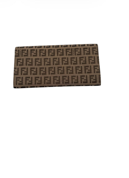 Fendi Zucca FF Continental Wallet- Brown Canvas & Black Leather