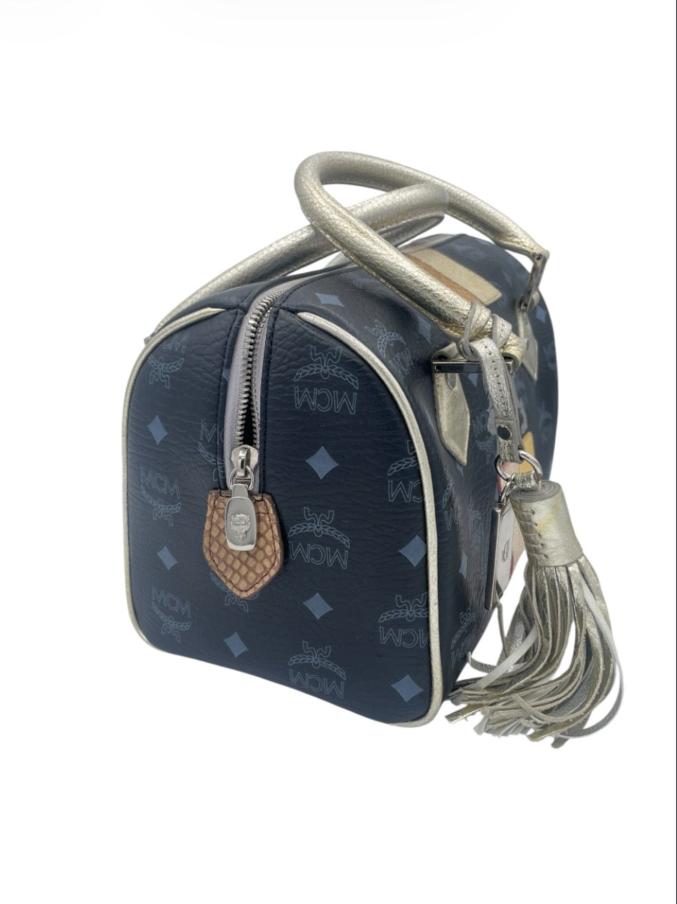 MCM Visetos Princess Lion Patchwork Tote – Limited Edition - Navy w/Crowned Lion Graphic