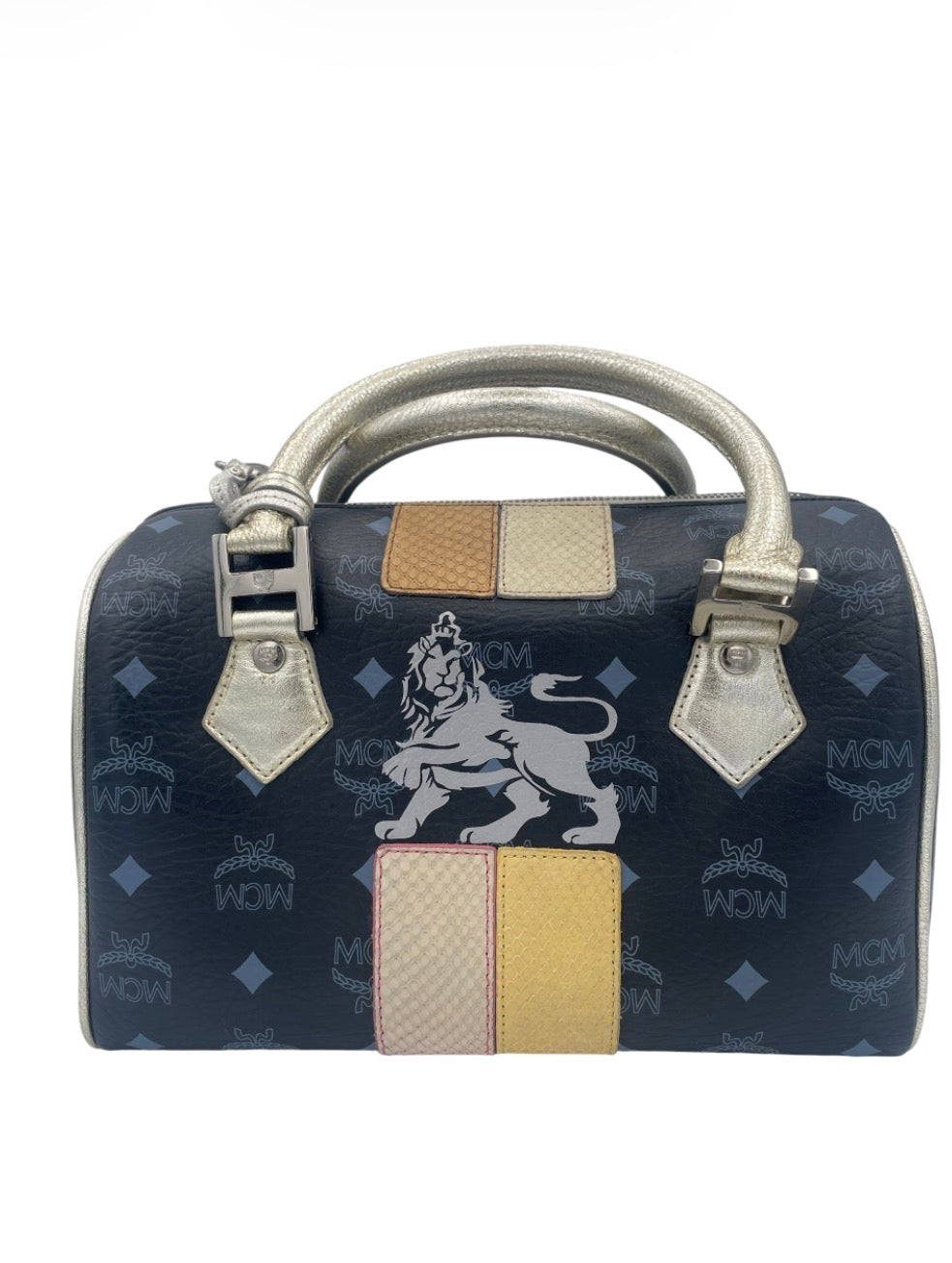 MCM Visetos Princess Lion Patchwork Tote – Limited Edition - Navy w/Crowned Lion Graphic