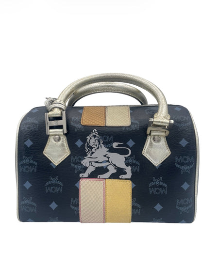 MCM Visetos Princess Lion Patchwork Tote – Limited Edition - Navy w/Crowned Lion Graphic