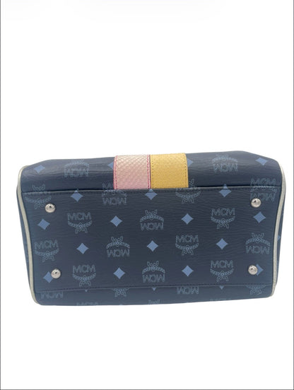 MCM Visetos Princess Lion Patchwork Tote – Limited Edition - Navy w/Crowned Lion Graphic