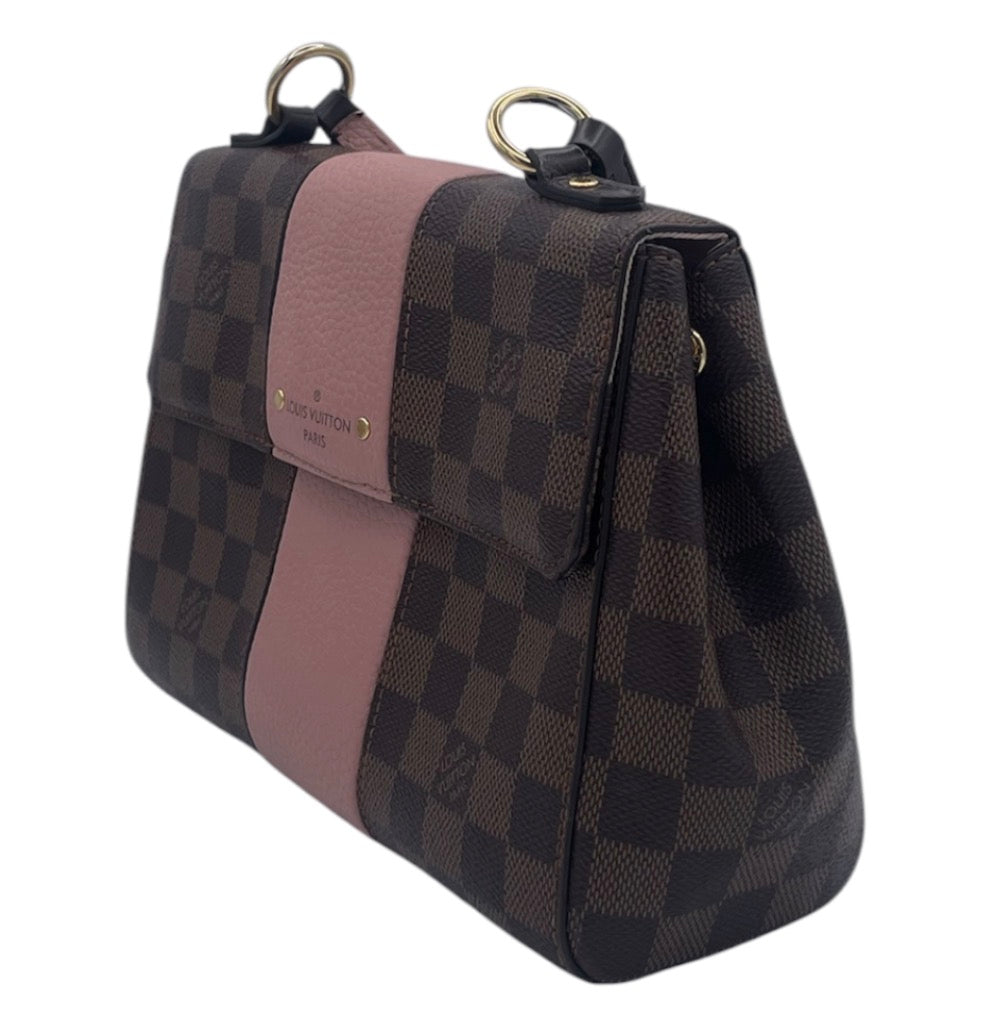 Louis Vuitton Damier Ebene Flap Bag with Rose Ballerine Accent- Rose Ballerine