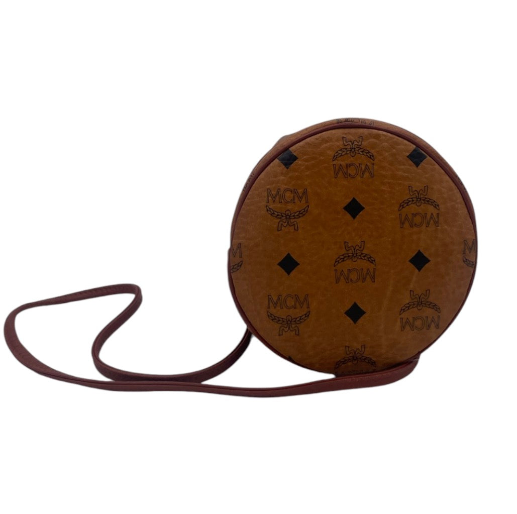 MCM Visetos Drawstring Bucket Bag Cognac w/ Gold Hardware