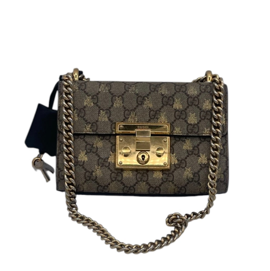 Gucci Padlock GG Supreme Shoulder Bag- Bee Star Print w/Gold Chain Strap
