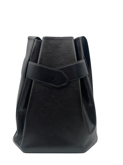 Louis Vuitton Epi Leather Shoulder Bag w/ Flap & LV Logo- Black