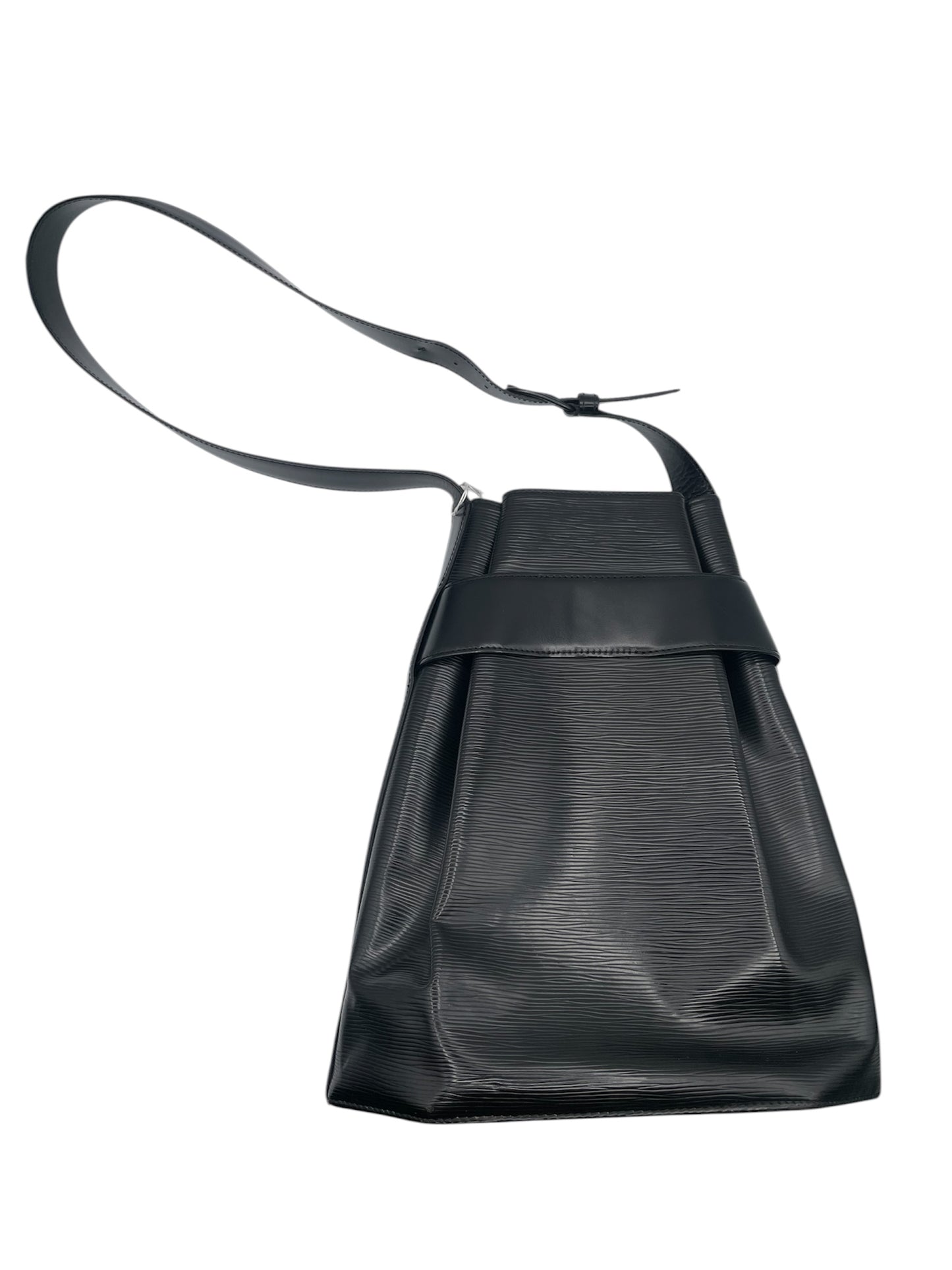 Louis Vuitton Epi Leather Shoulder Bag w/ Flap & LV Logo- Black