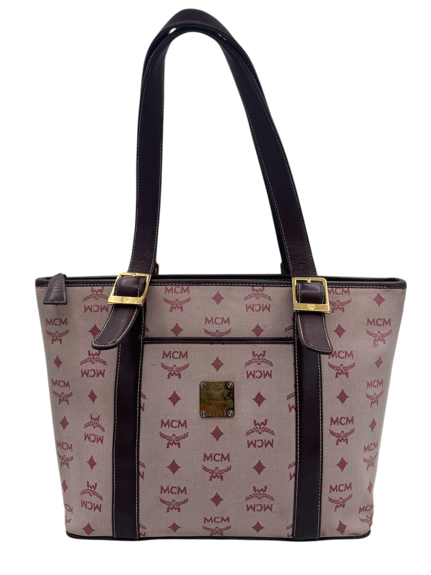 MCM Burgundy Visetos Monogram Tote Bag Vintage Shoulder Shopper- Burgundy