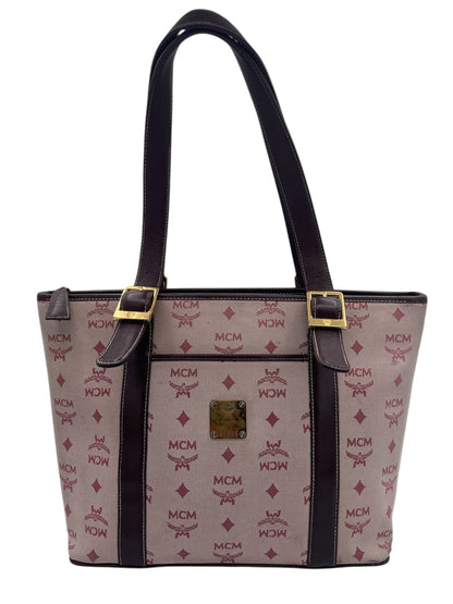 MCM Burgundy Visetos Monogram Tote Bag Vintage Shoulder Shopper- Burgundy